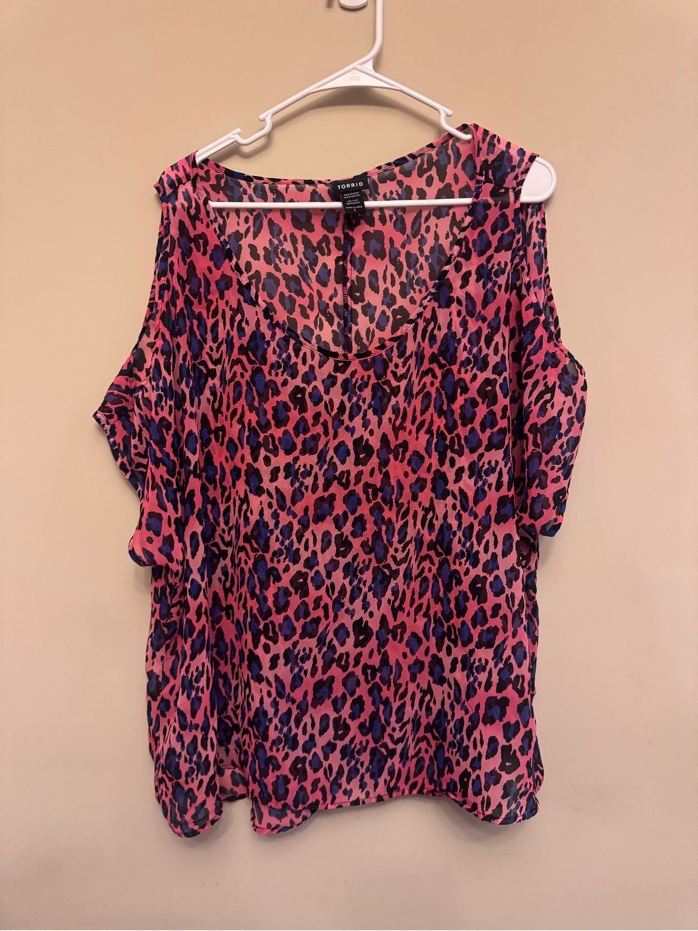 torrid Pink and Black Leopard Cold-Shoulder Blouse
